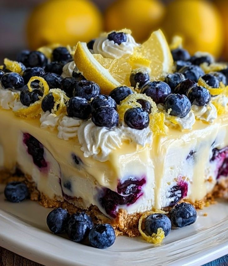 No-Bake Lemon dazzling Blueberry cream Cake
