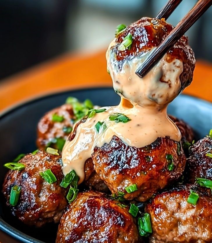 Tender Korean BBQ Meatballs with Spicy Mayo Dip