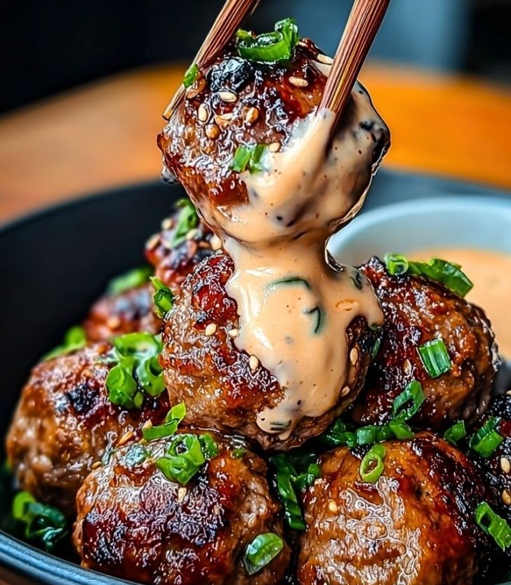 Tender Korean BBQ Meatballs with Spicy Mayo Dip