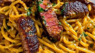 Creamy Cajun Garlic Butter Spaghetti with Beef Strips