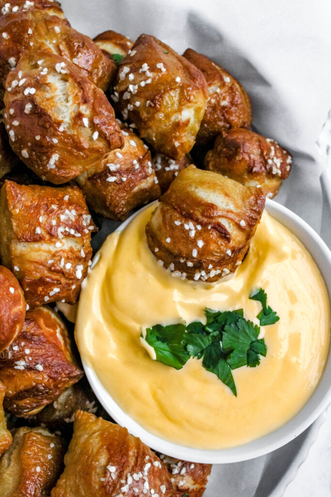 Soft Pretzel Bites with Cheese Sauce