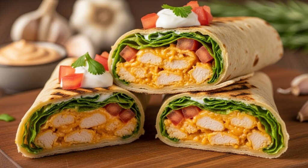 Cheesy Garlic Chicken Wraps