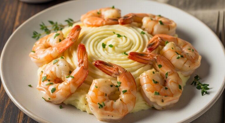 Creamy Garlic Shrimp Over Mashed Potatoes