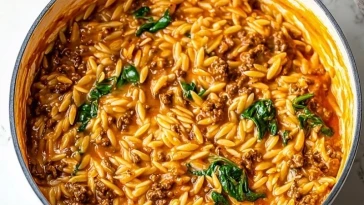Delicious Ground Beef Orzo with Tomato Cream Sauce