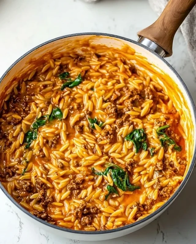Delicious Ground Beef Orzo with Tomato Cream Sauce